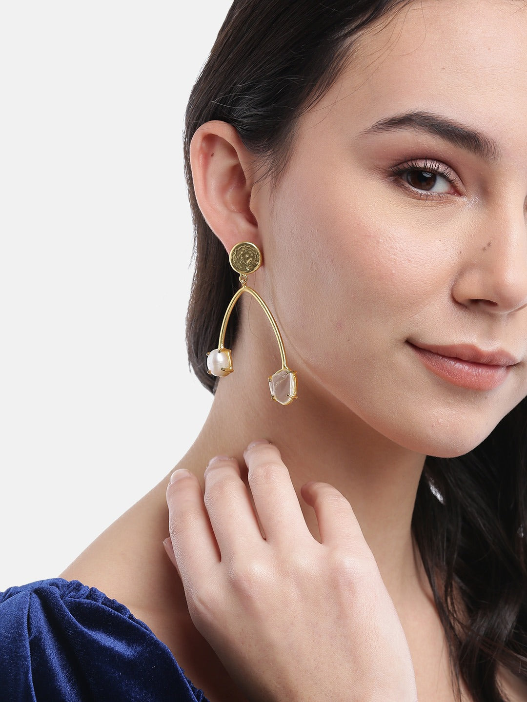 Blueberry gold plated pearl embellished drop earring