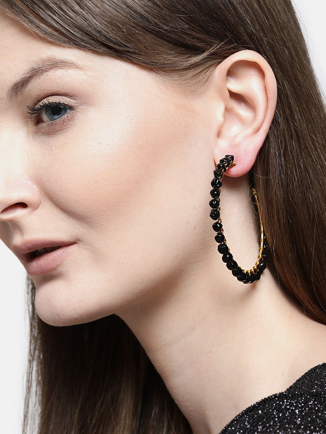 Blueberry black beaded detailing Hoop earring