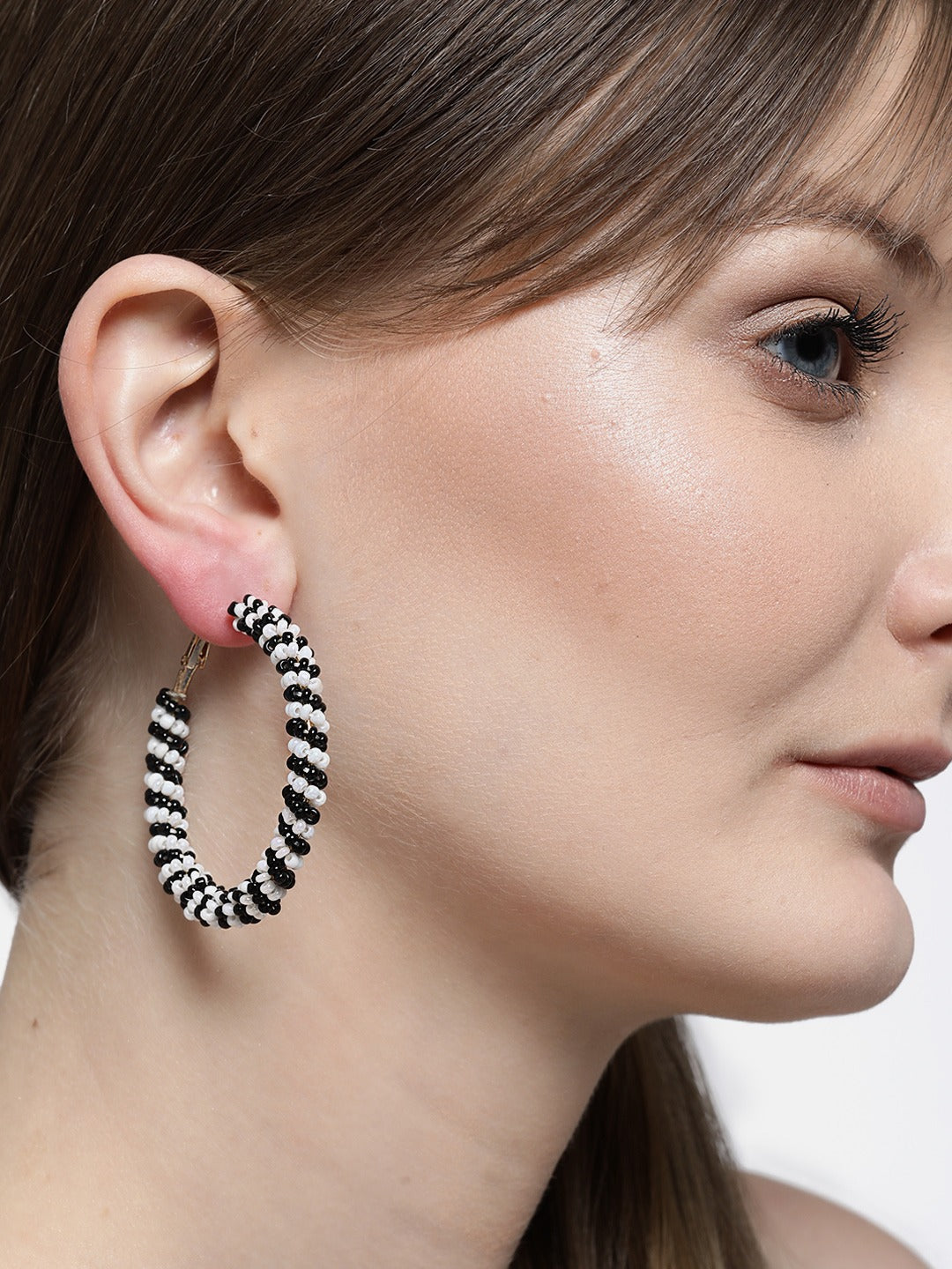 Blueberry black and white colour beaded hoop earring