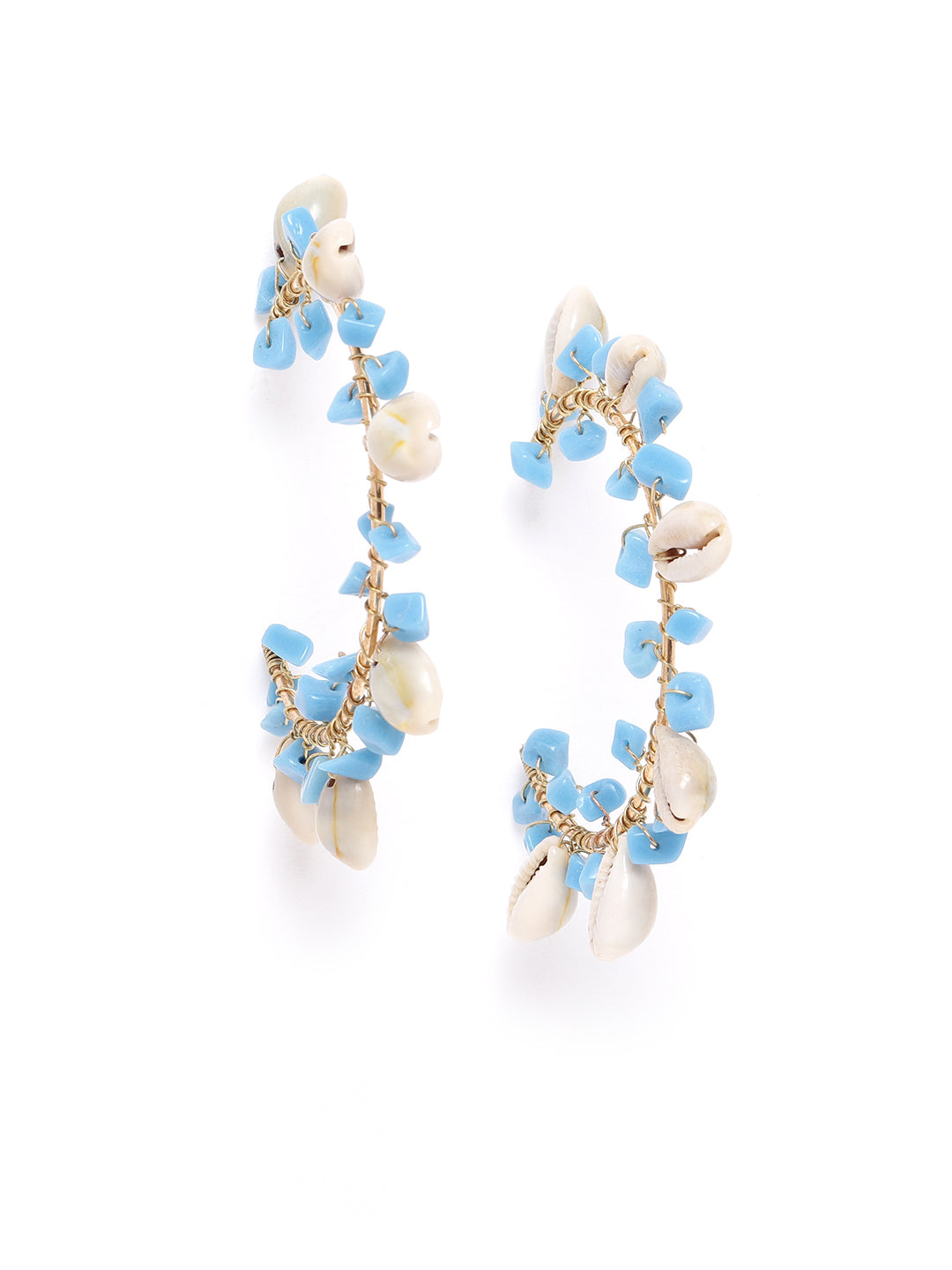 Blueberry white shell and blue beads detailing half hoop earring