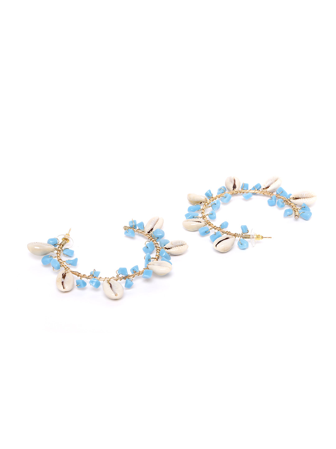 Blueberry white shell and blue beads detailing half hoop earring