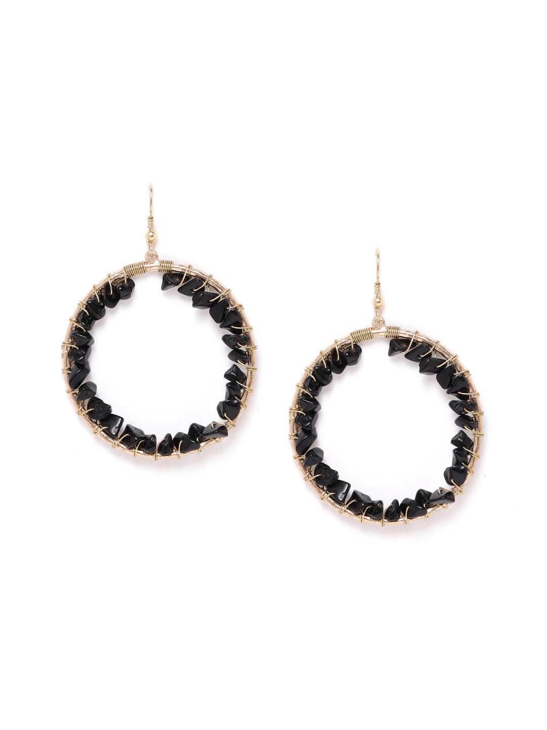 Blueberry black beads detailing circular shape drop earring