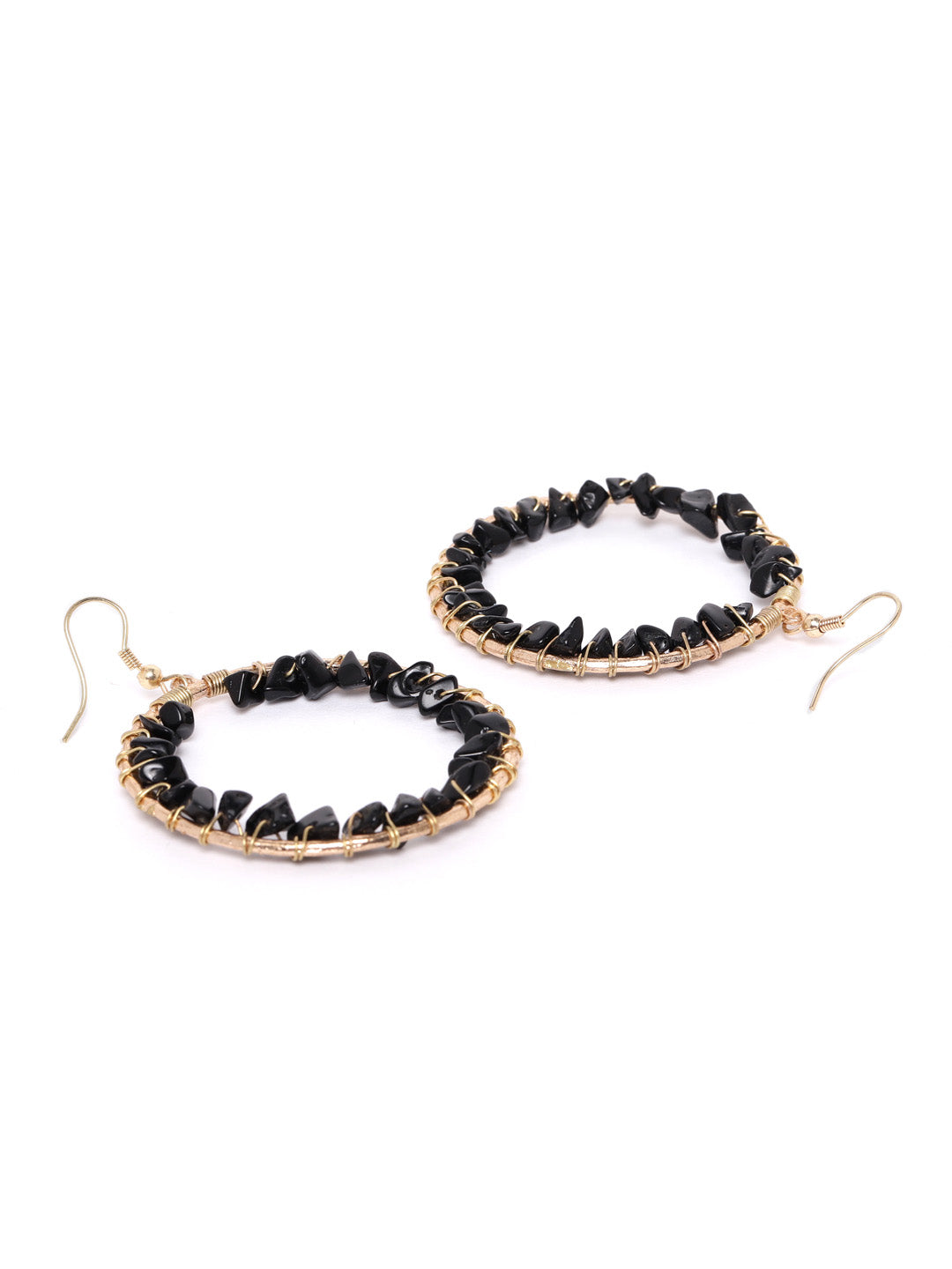 Blueberry black beads detailing circular shape drop earring