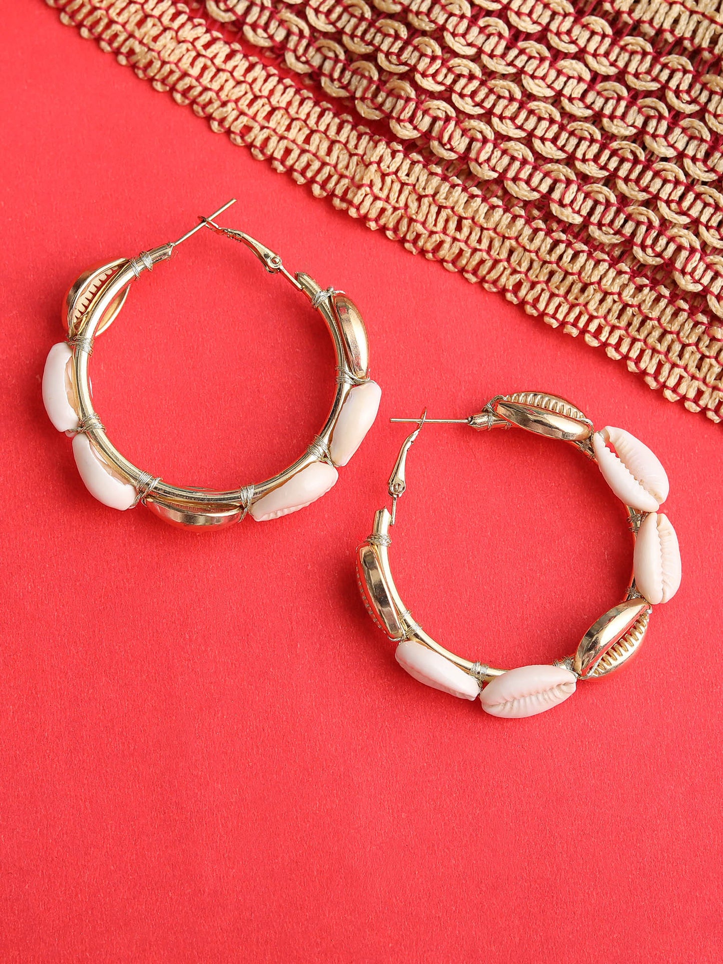 Blueberry gold plated shell detailing hoop earring