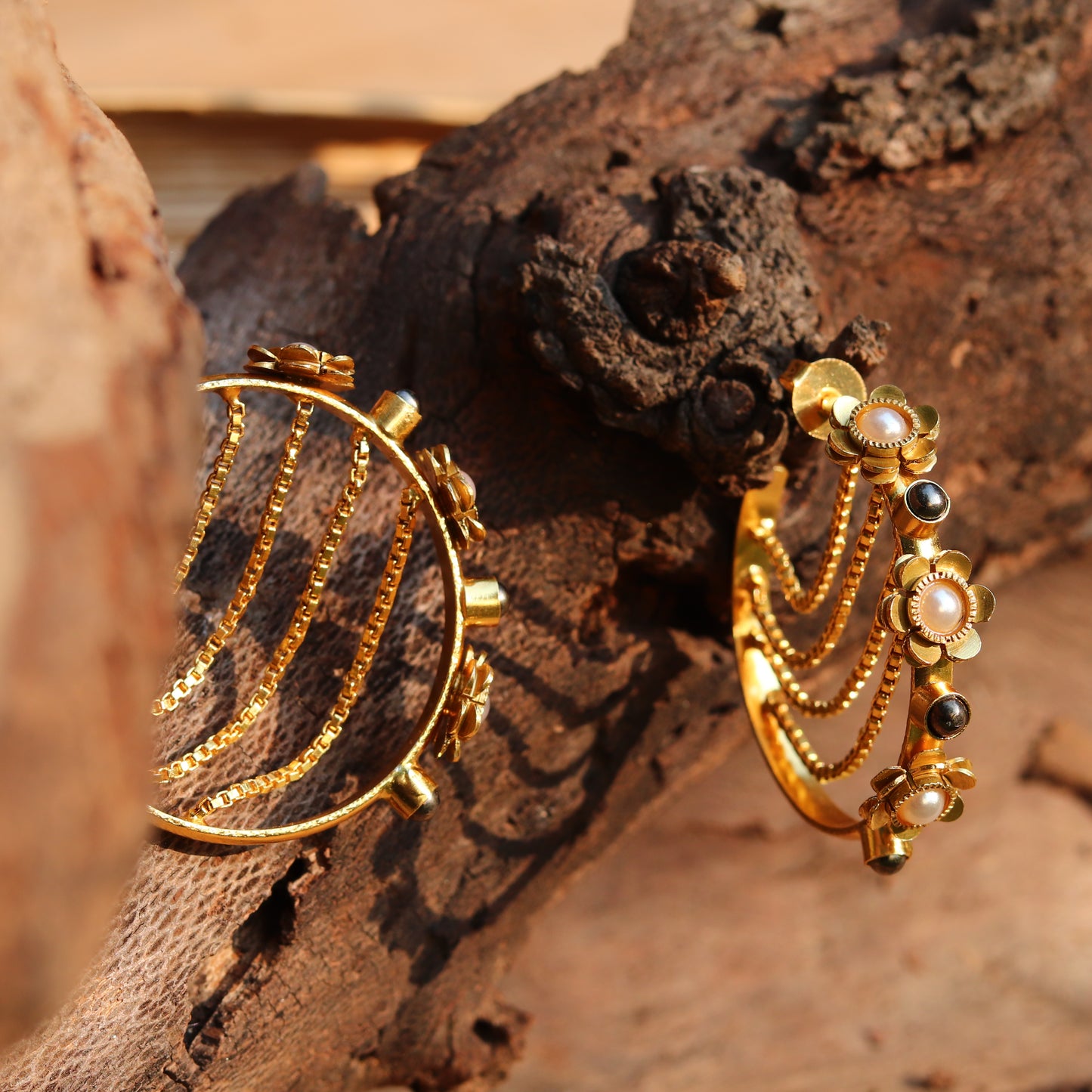 Blueberry gold plated pearl embellished metal detailing half hoop earring