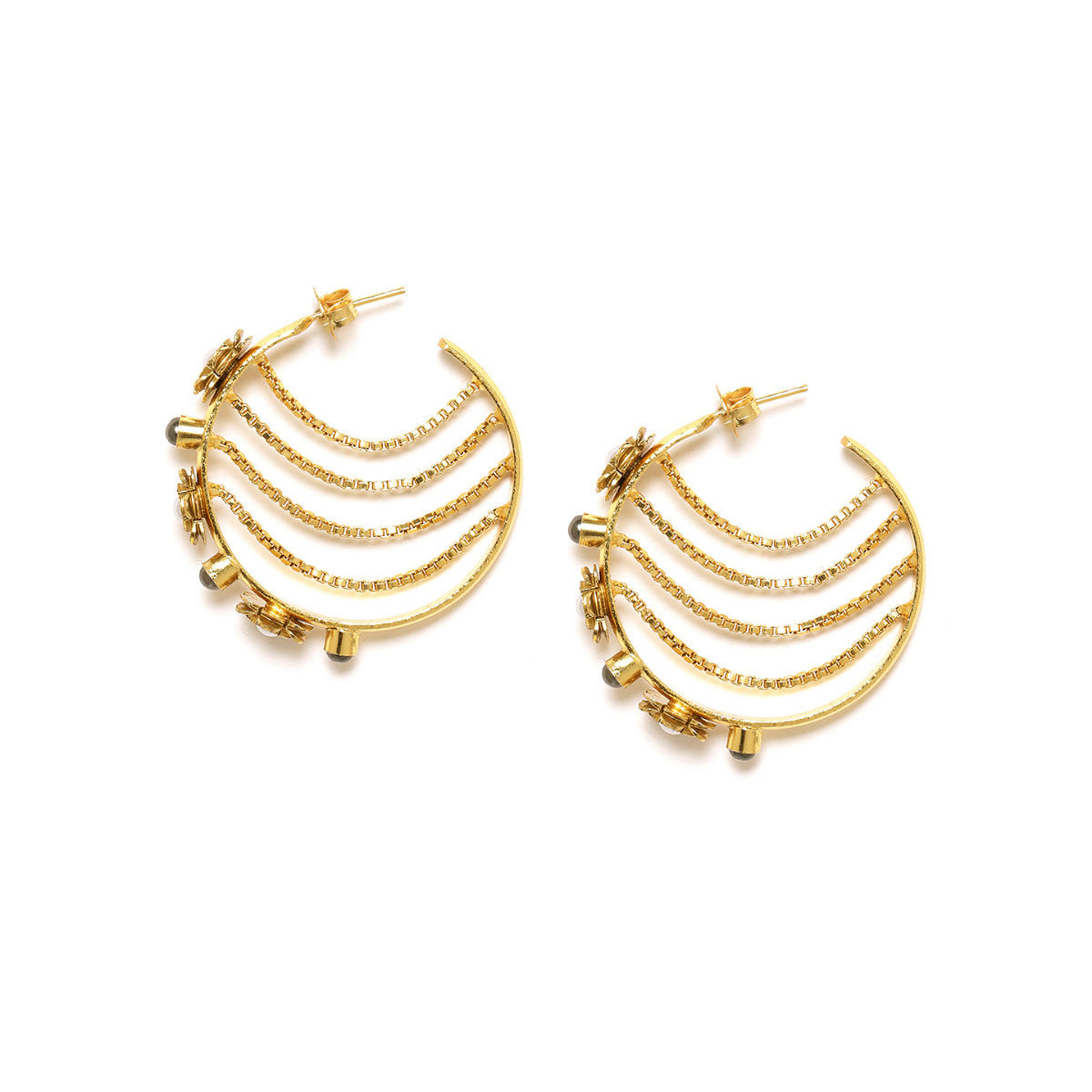 Blueberry gold plated pearl embellished metal detailing half hoop earring