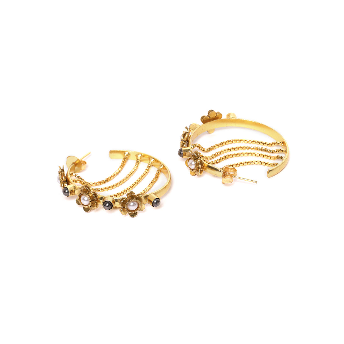 Blueberry gold plated pearl embellished metal detailing half hoop earring