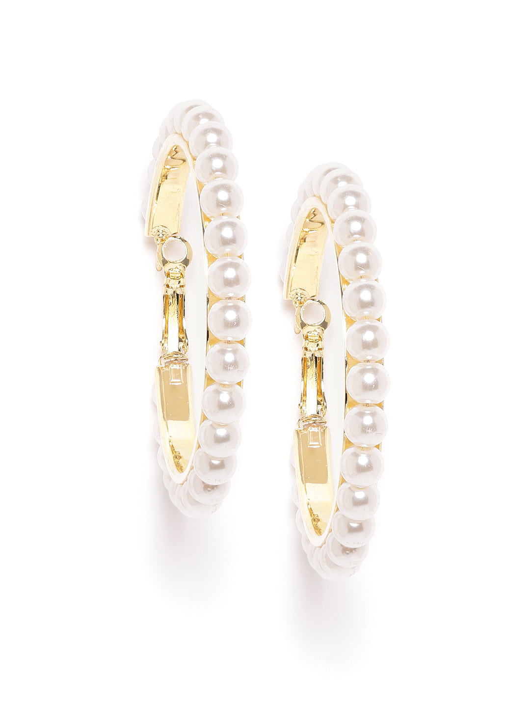 Blueberry white pearl embellished golden hoop earring