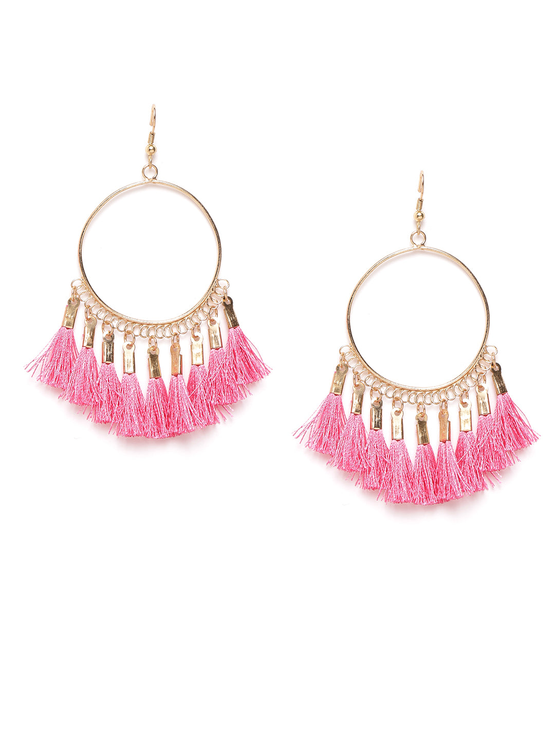 Blueberry pink tasseled gold plated drop earring