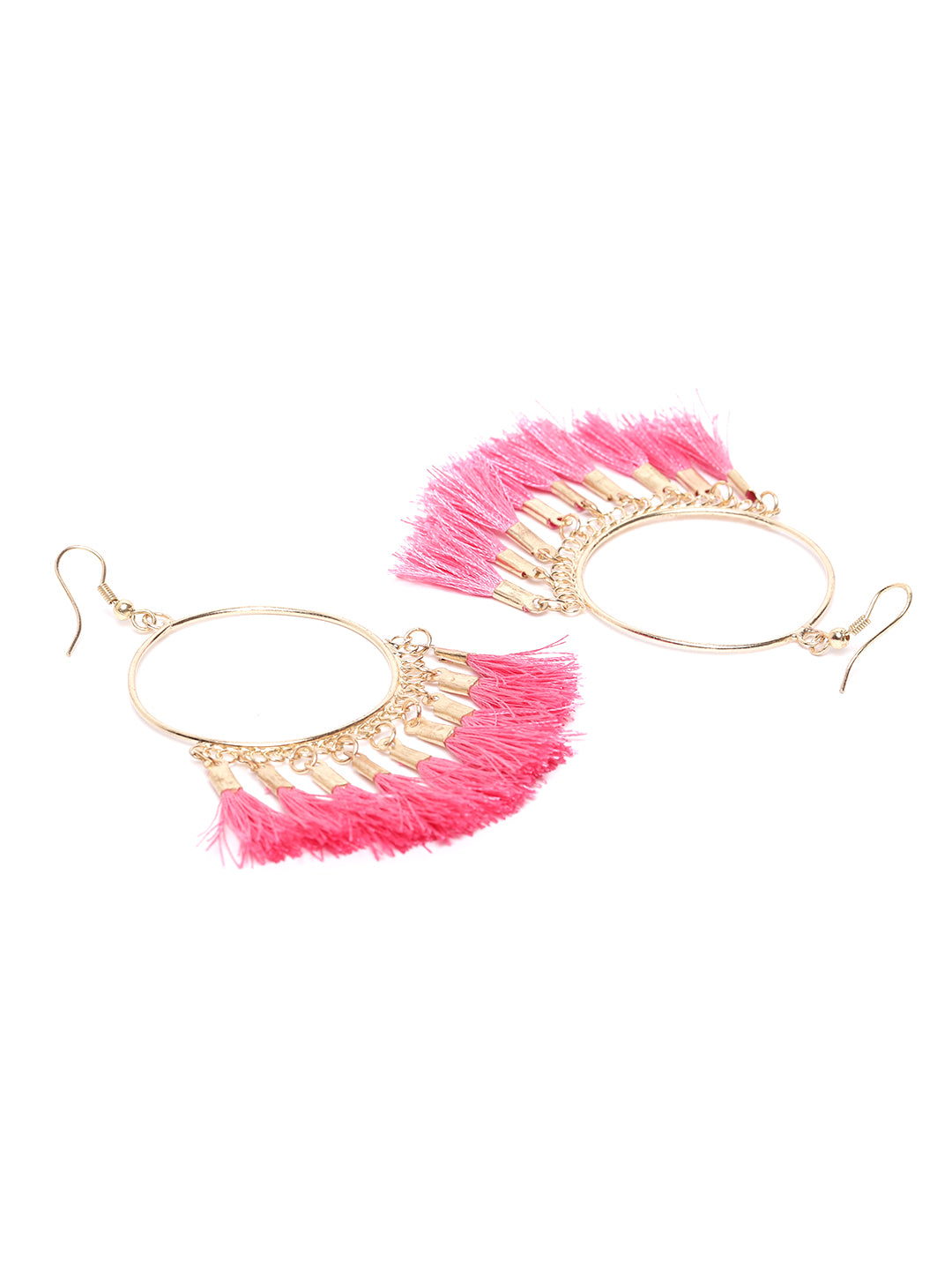 Blueberry pink tasseled gold plated drop earring