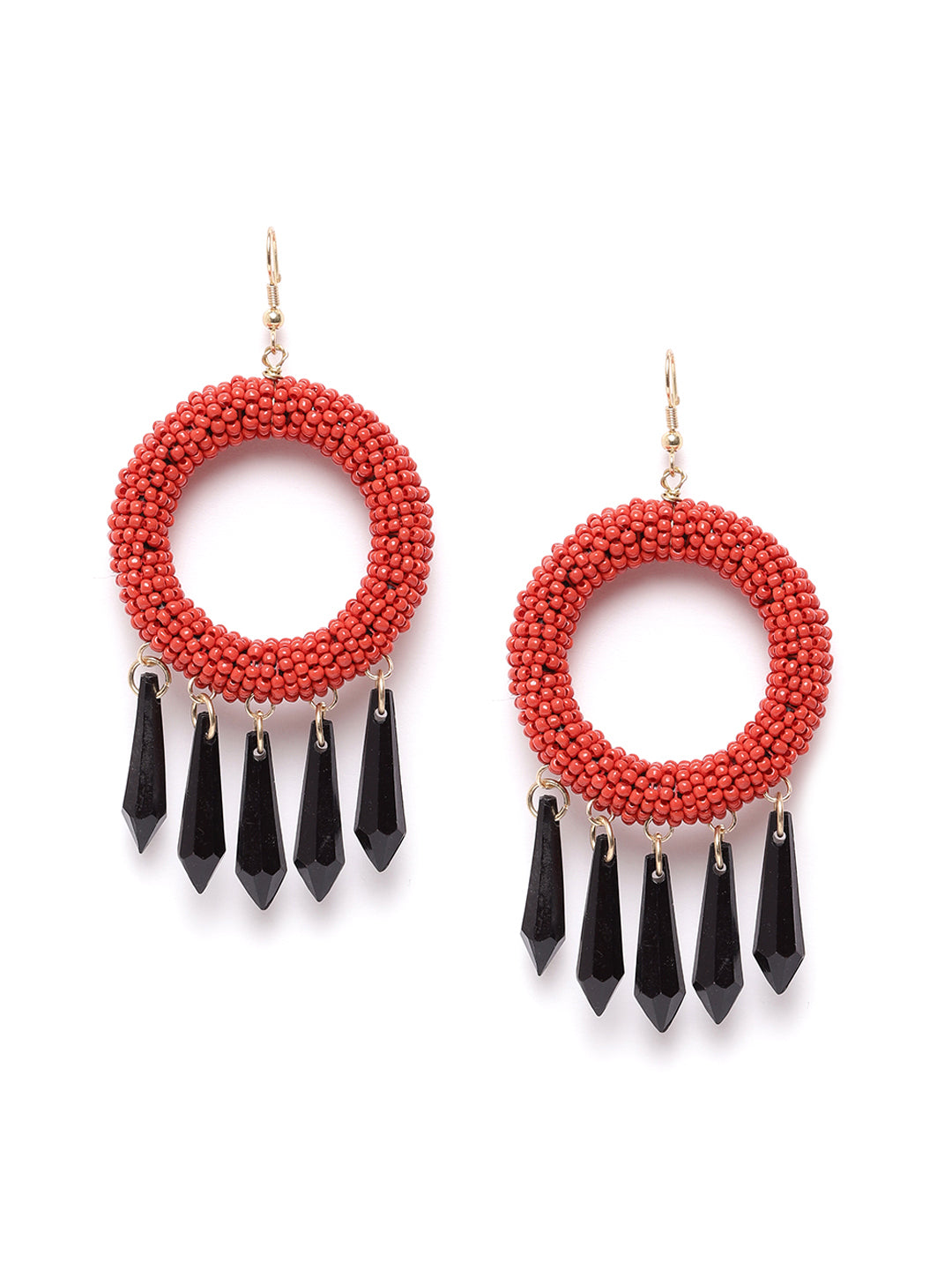 Blueberry red beads embellished circular drop earring