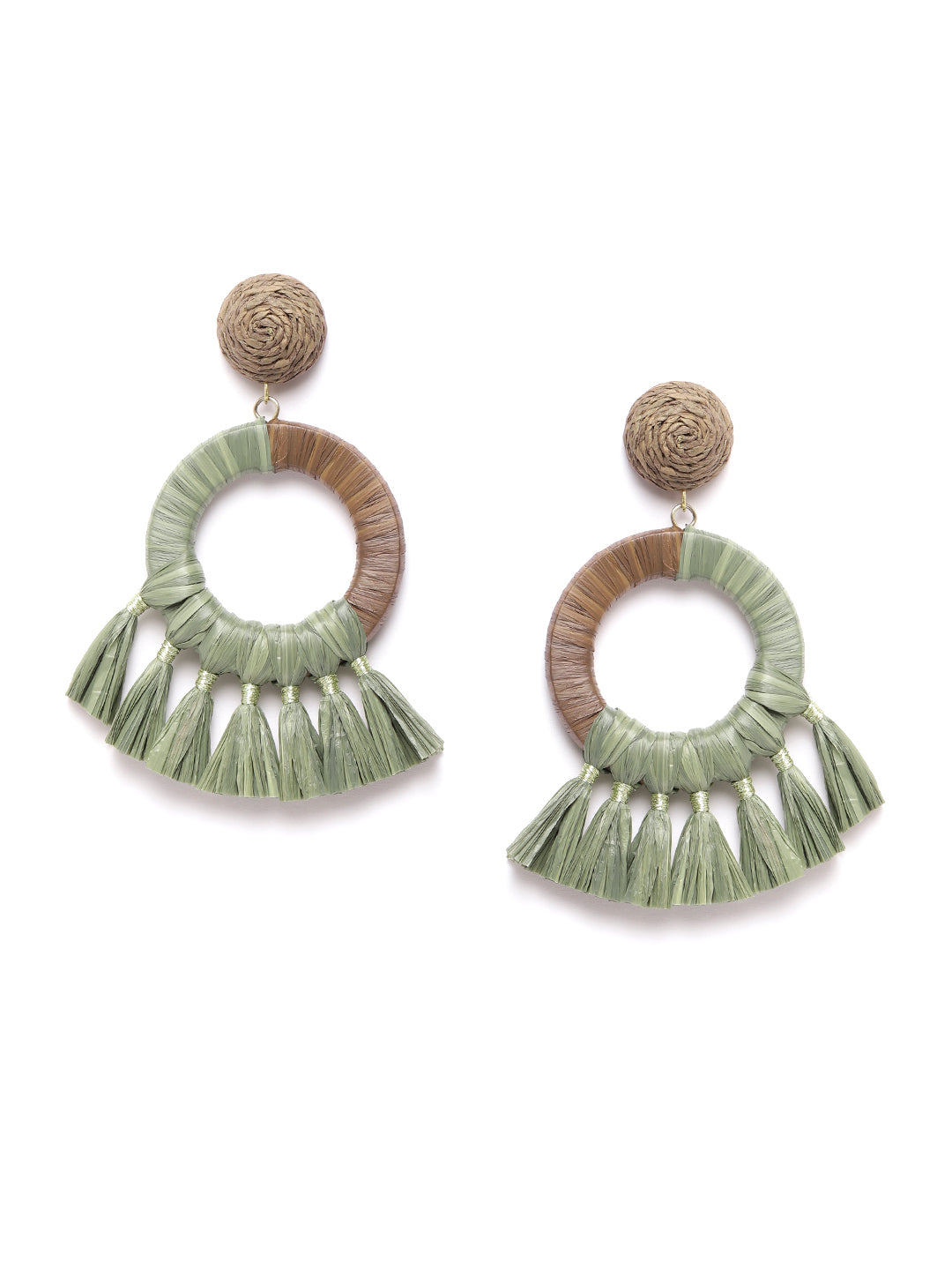 Blueberry green rafia tassel circular drop earring