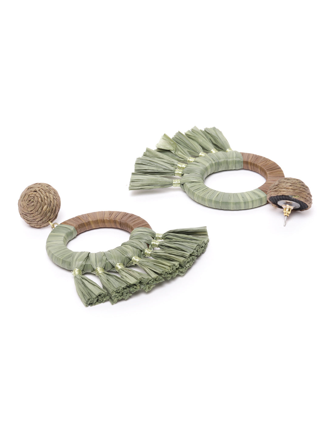 Blueberry green rafia tassel circular drop earring