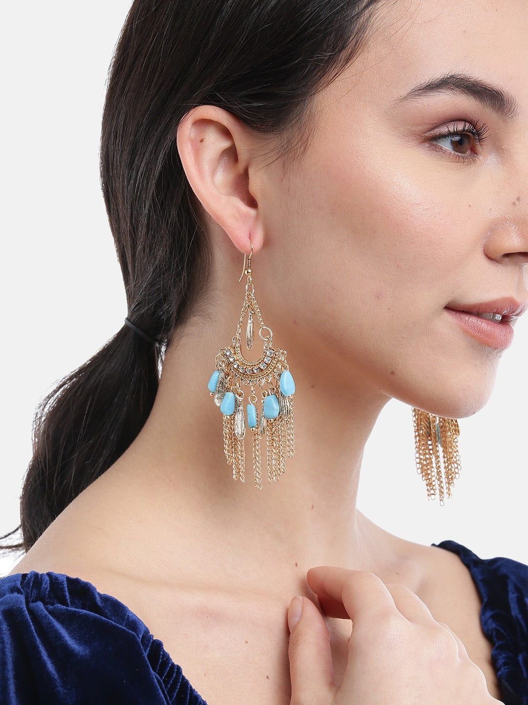 Blueberry gold plated chain drop earring