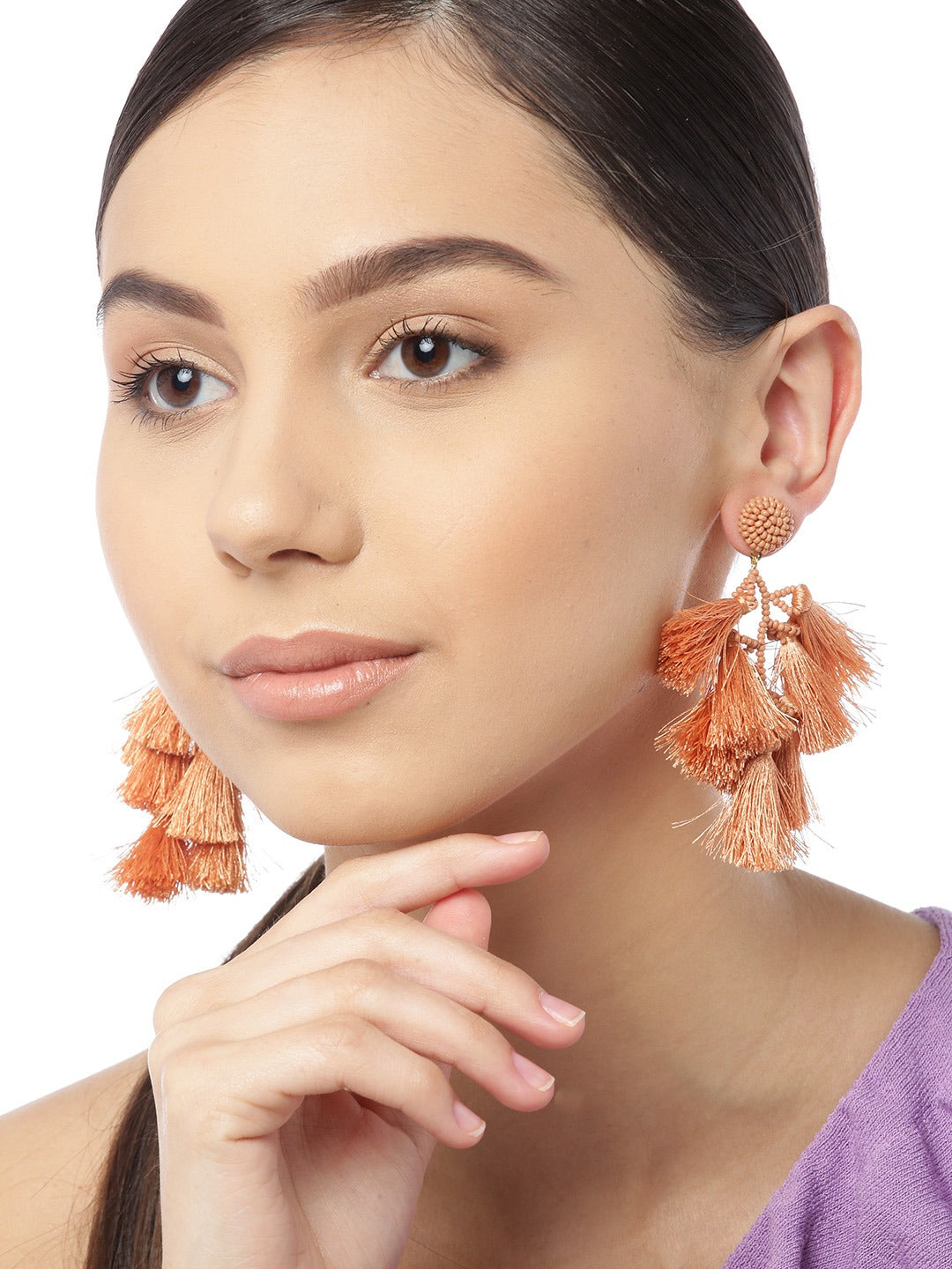 Blueberry peach tasselled drop earring