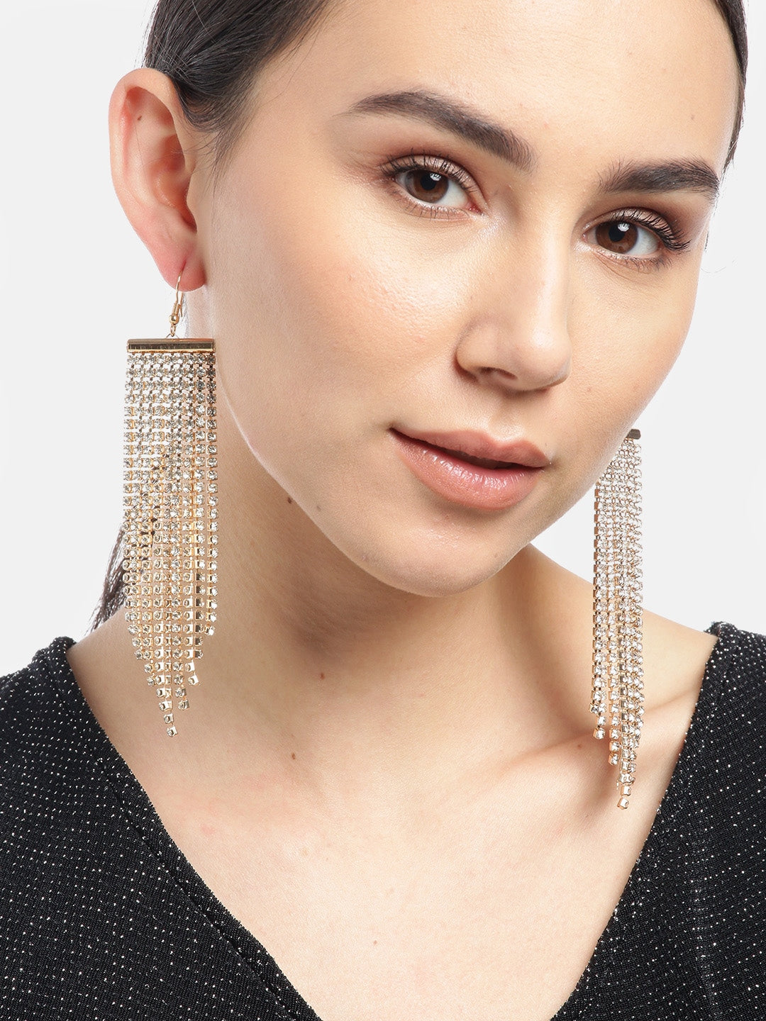 Blueberry crystal diamond emebllished gold plated drop earring
