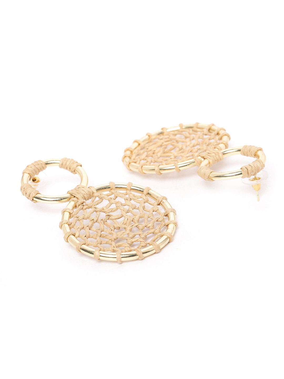 Blueberry gold plated circular jute drop earring