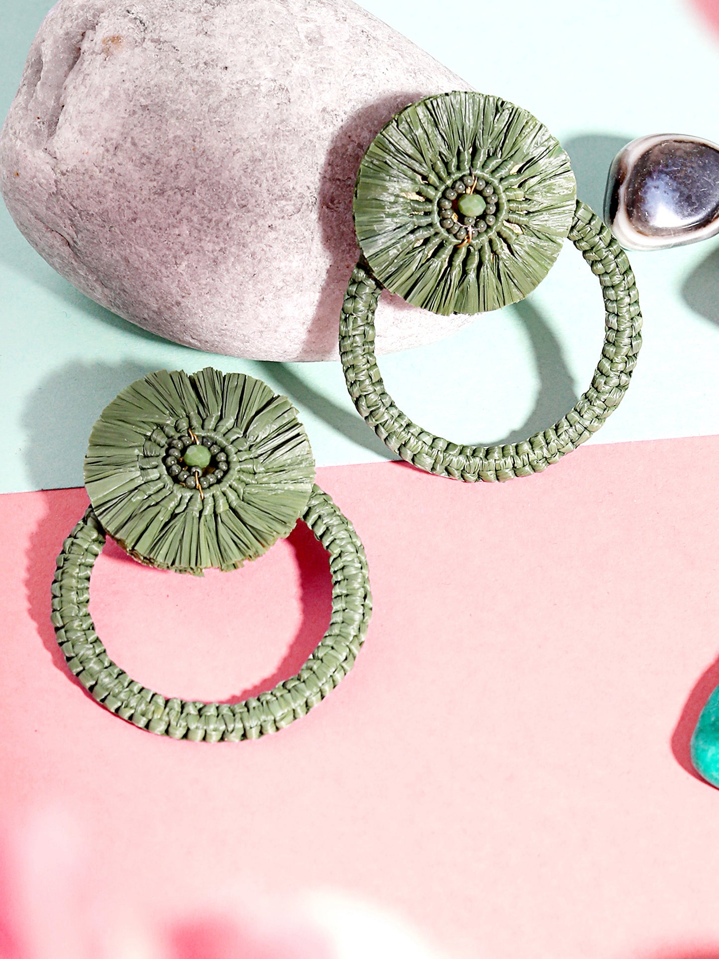 Blueberry green raffia drop earring