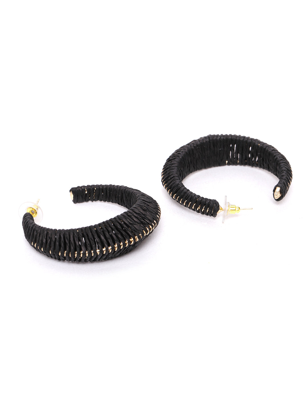 Blueberry black raffia hoop earring