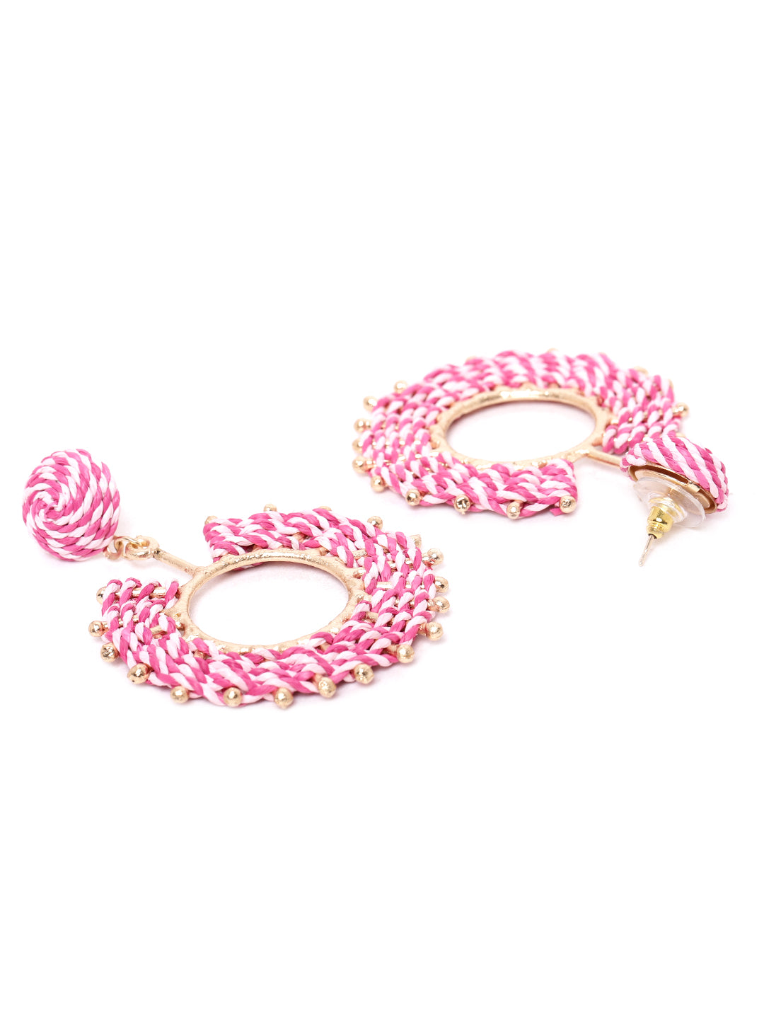 Blueberry peach and pink raffia circular drop earring