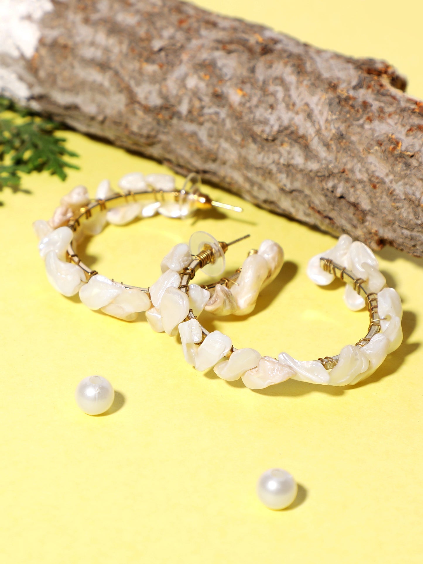 Blueberry off white natural pearl embellished hoop earring