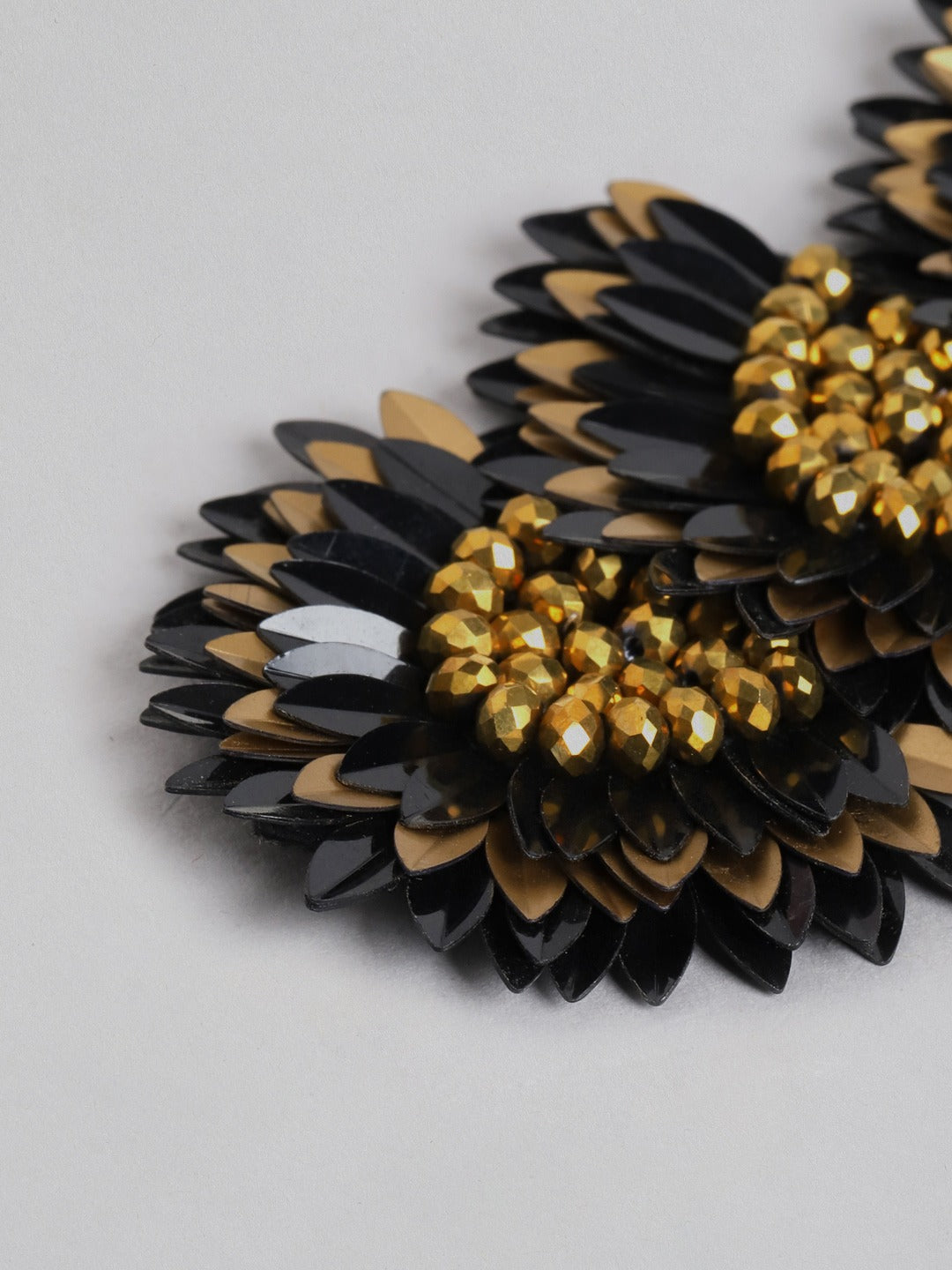 Blueberry black and gold sequence flower drop earring