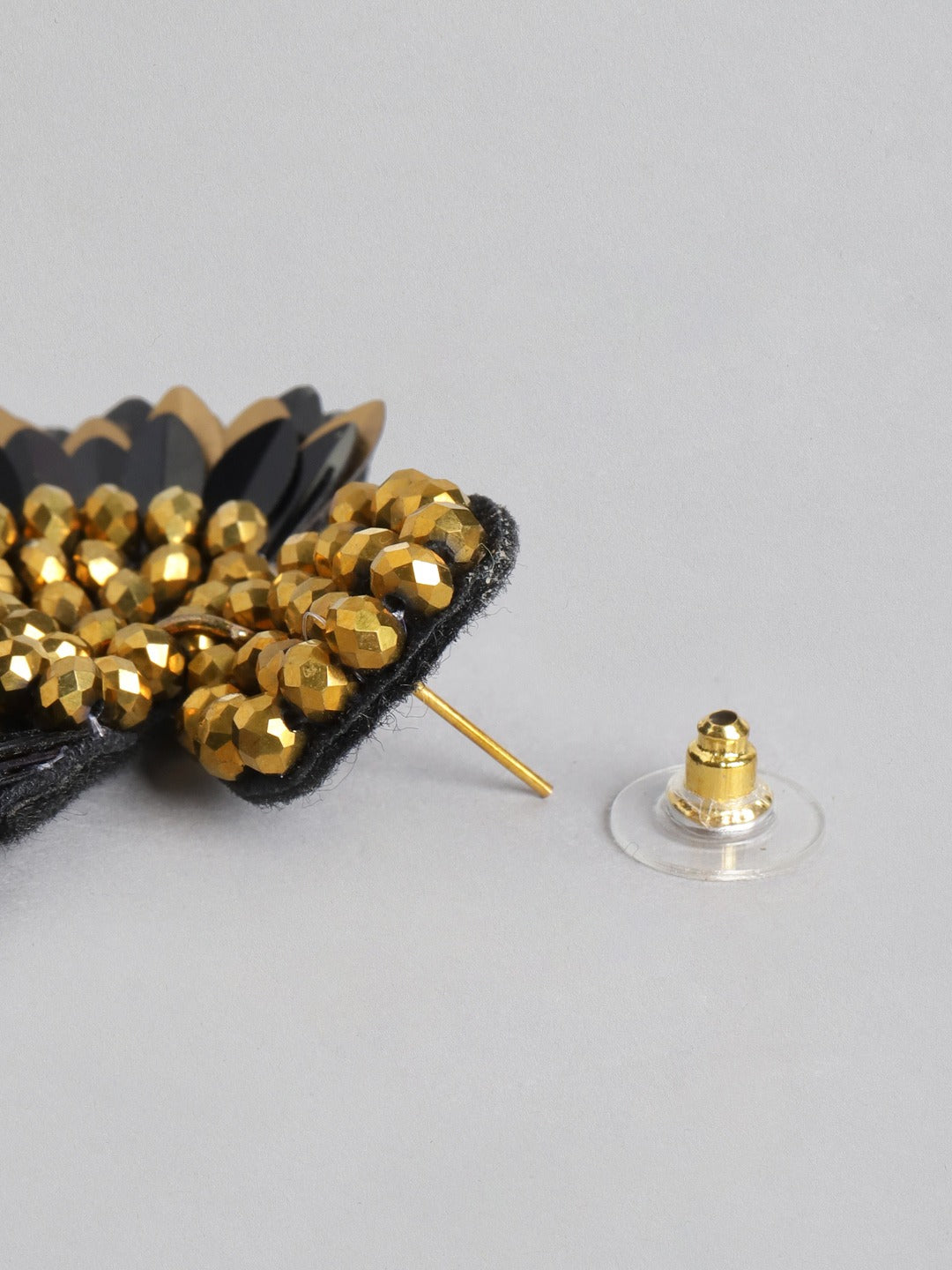 Blueberry black and gold sequence flower drop earring