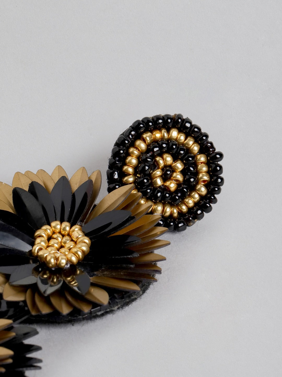 Blueberry black and gold sequence flower drop earring