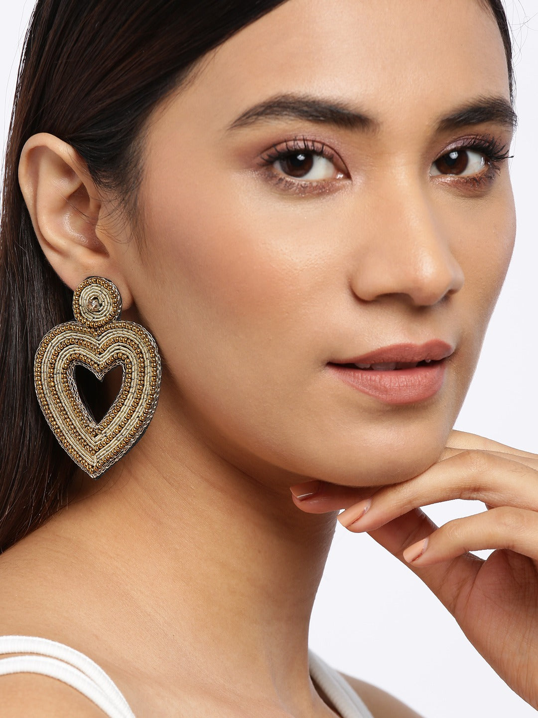 Blueberry golden beads emebllished heart shape drop earring