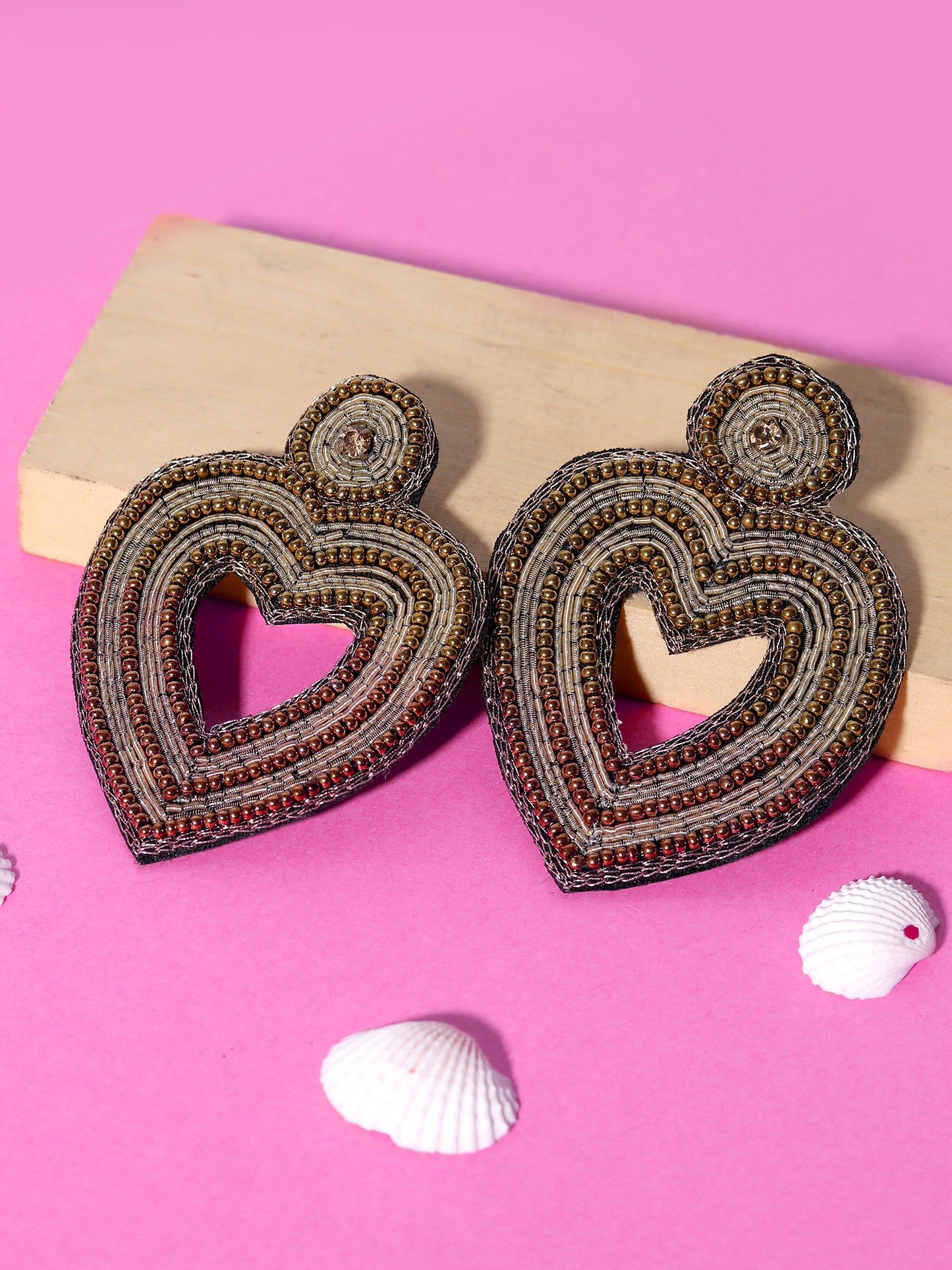 Blueberry golden beads emebllished heart shape drop earring