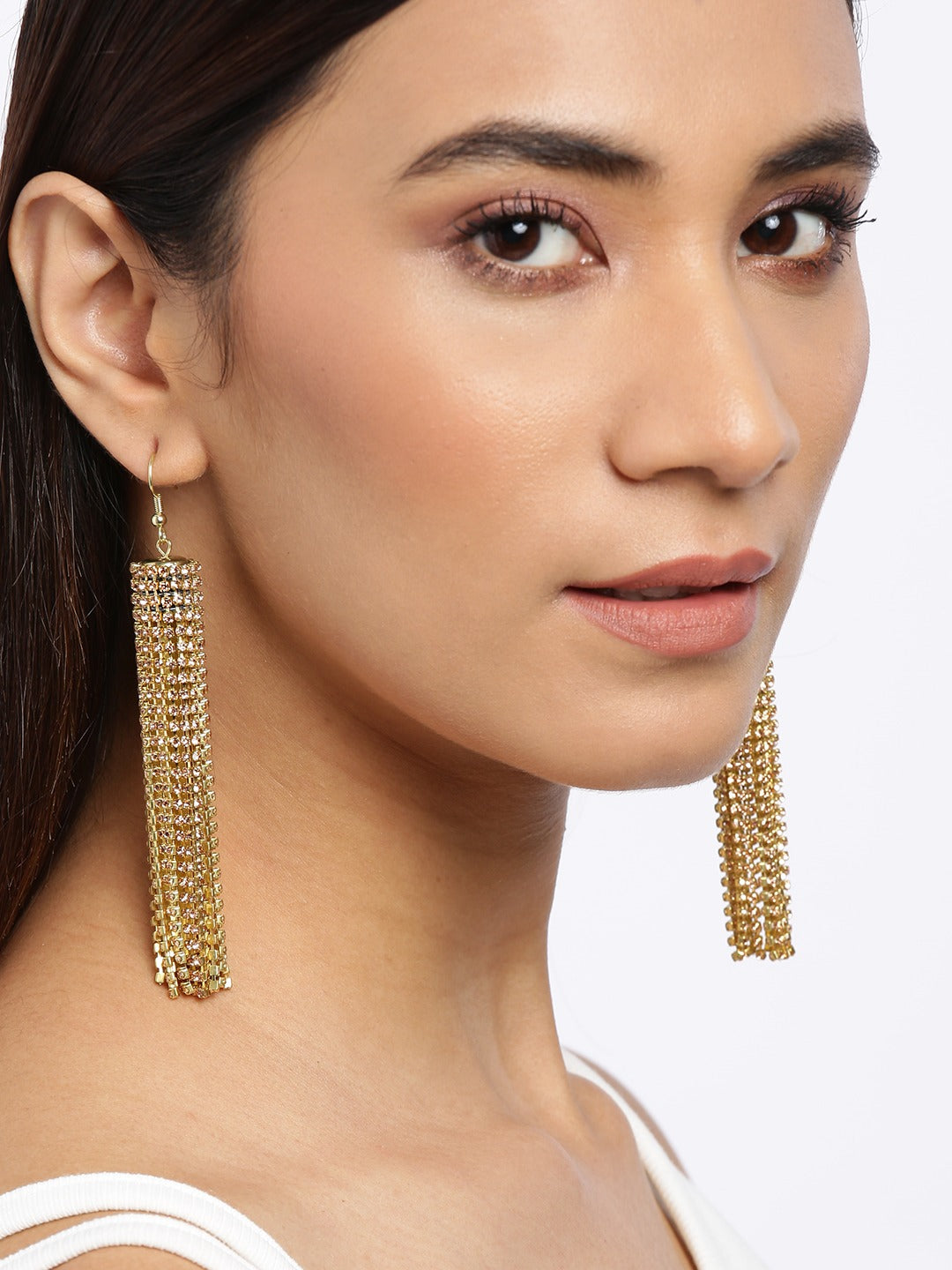 Blueberry peach crystal stone embellished drop earring