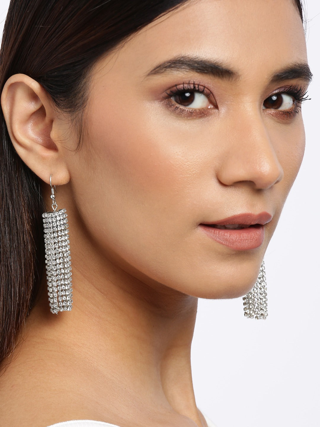Blueberry silver crystal stone embellished drop earring
