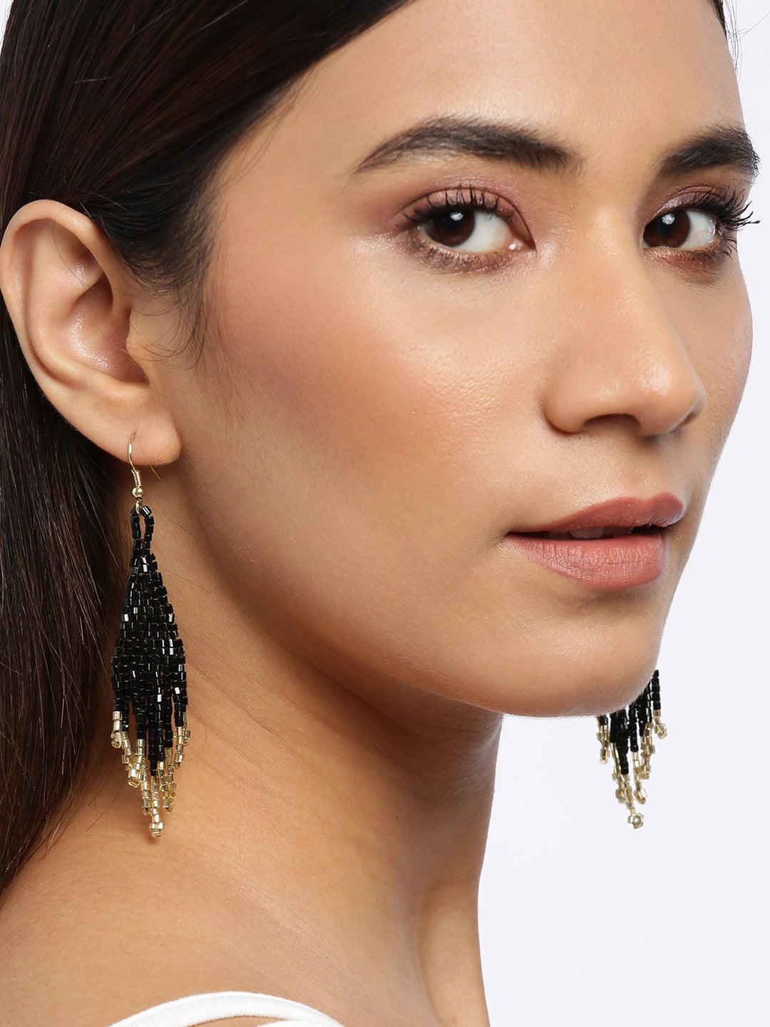 Blueberry black glass beaded drop earring