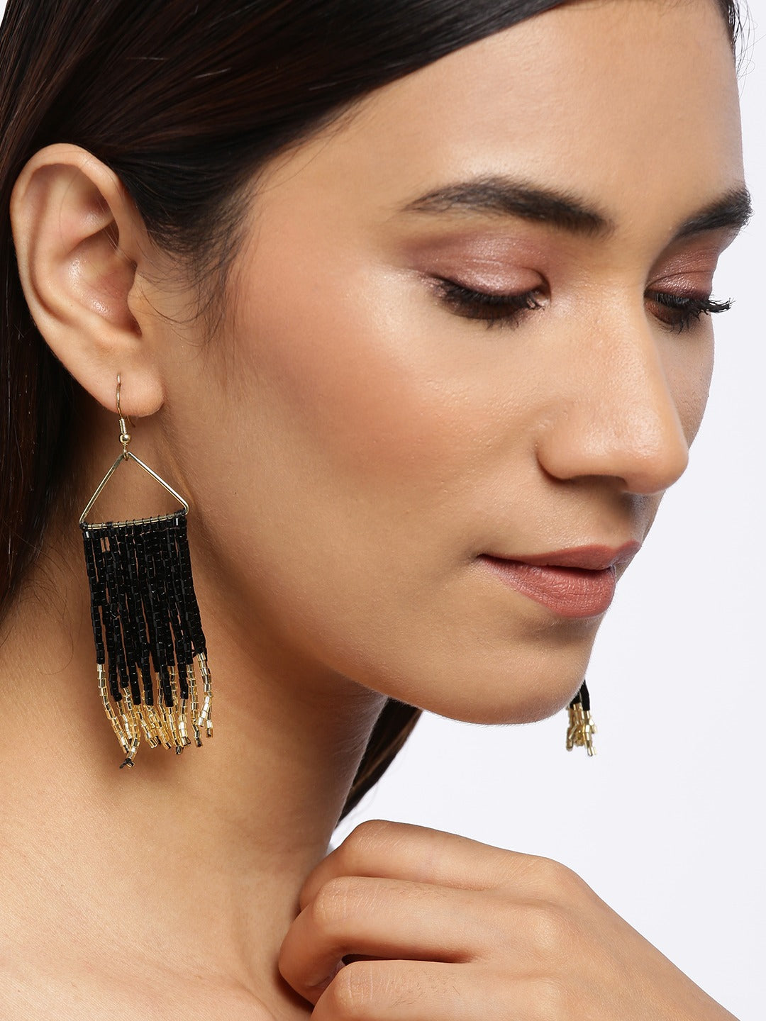 Blueberry black glass beaded drop earring