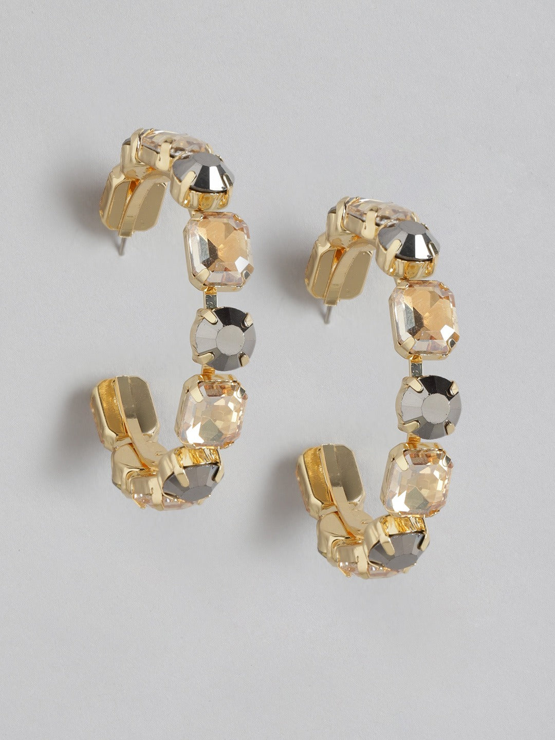 Blueberry gold and grey stone embellished hoop earring