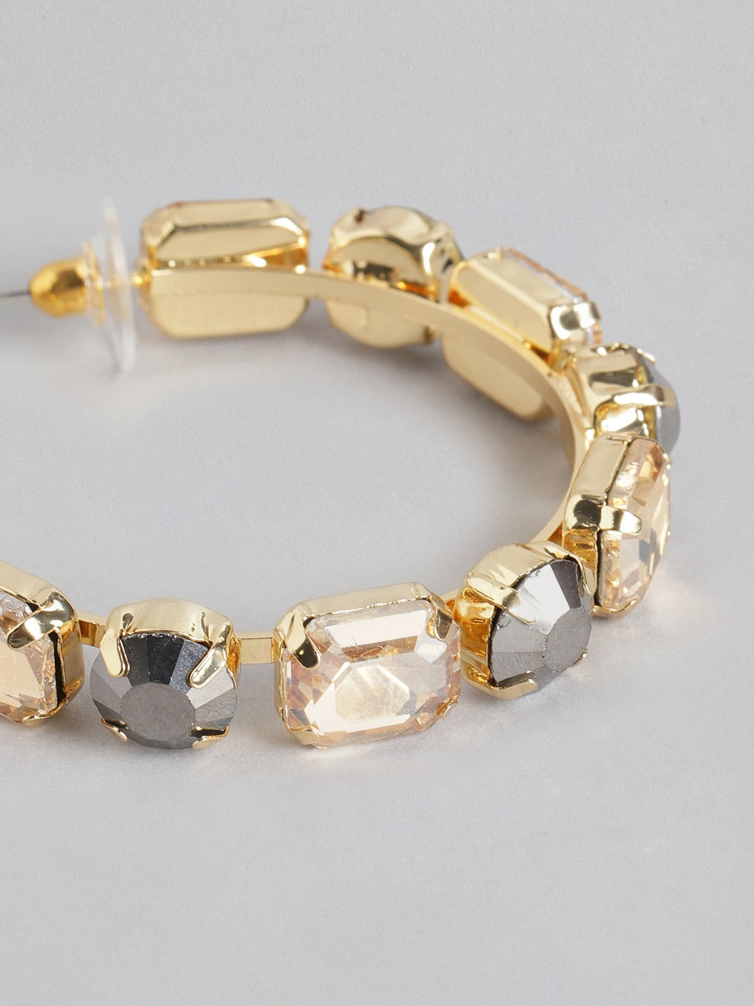 Blueberry gold and grey stone embellished hoop earring