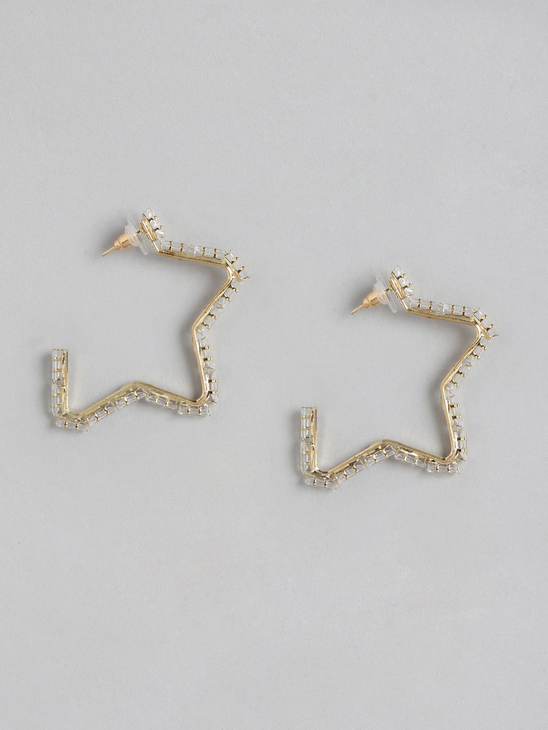 Blueberry gold pleated stone embellished star hoop earring