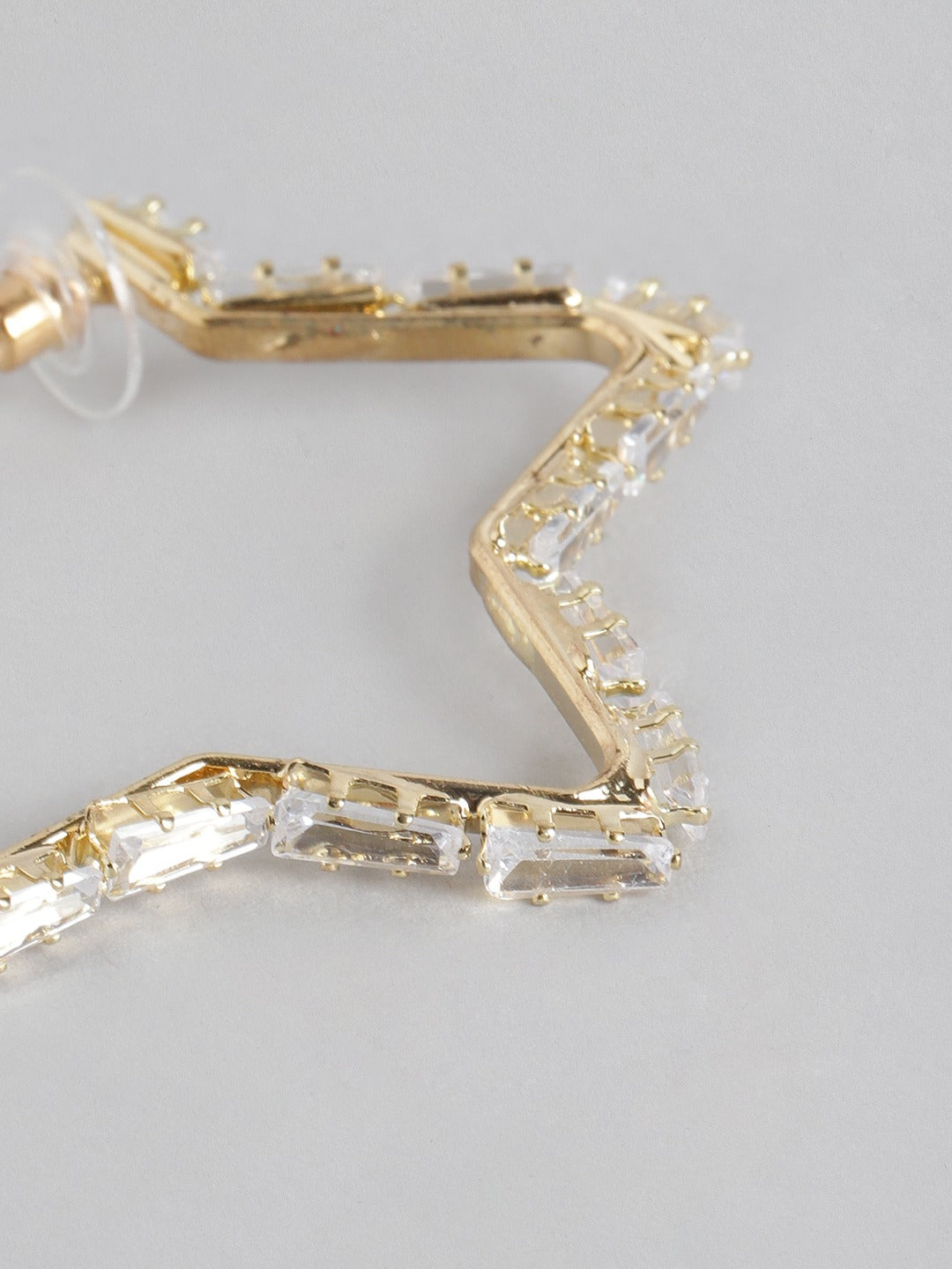 Blueberry gold pleated stone embellished star hoop earring