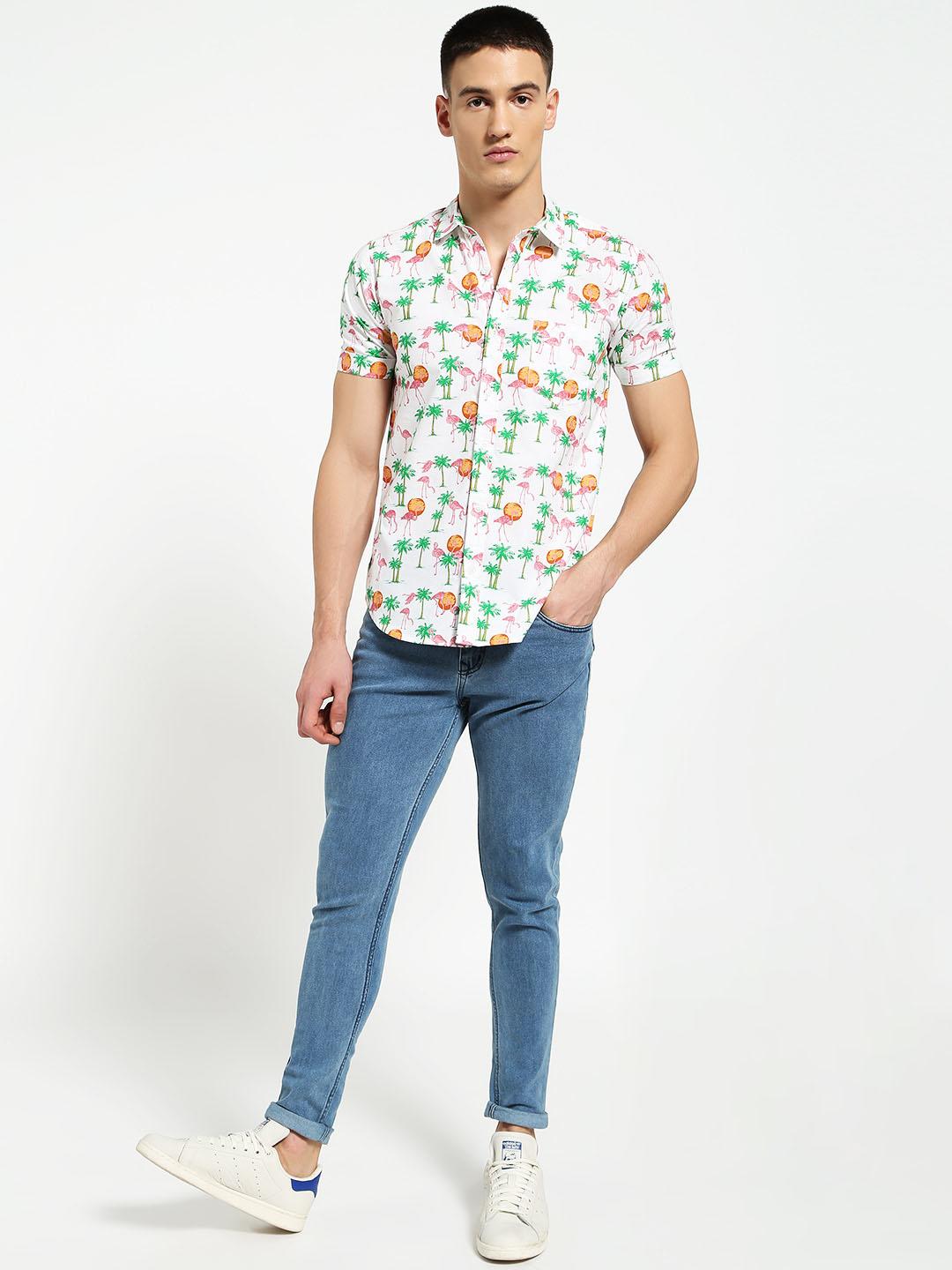 Lazy panda flamingo tropical print shirt