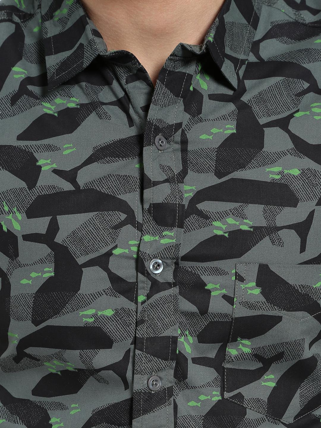 Lazy panda all over fish print shirt