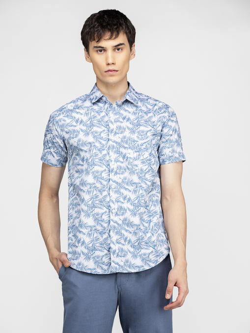 Blue tropical leaf printed shirt