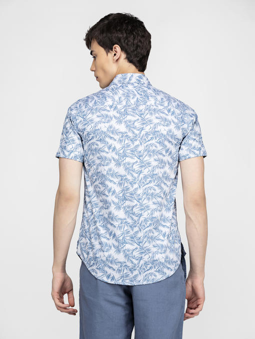 Blue tropical leaf printed shirt