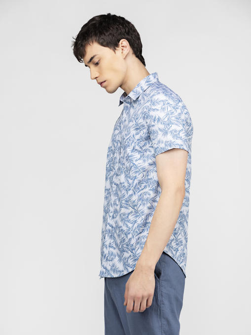 Blue tropical leaf printed shirt