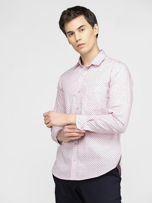 Peach color black fly bird printed shirt