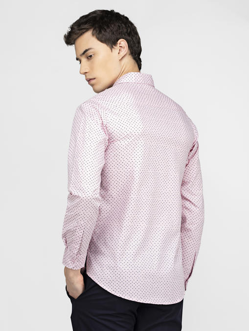 Peach color black fly bird printed shirt