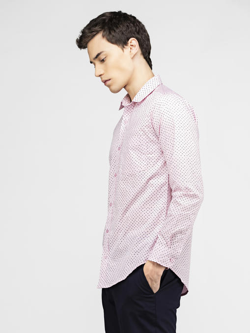 Peach color black fly bird printed shirt
