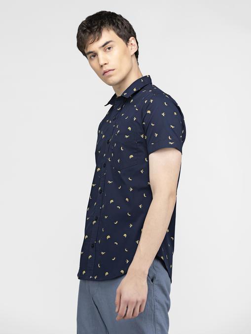Yellow banana printed navy blue shirt