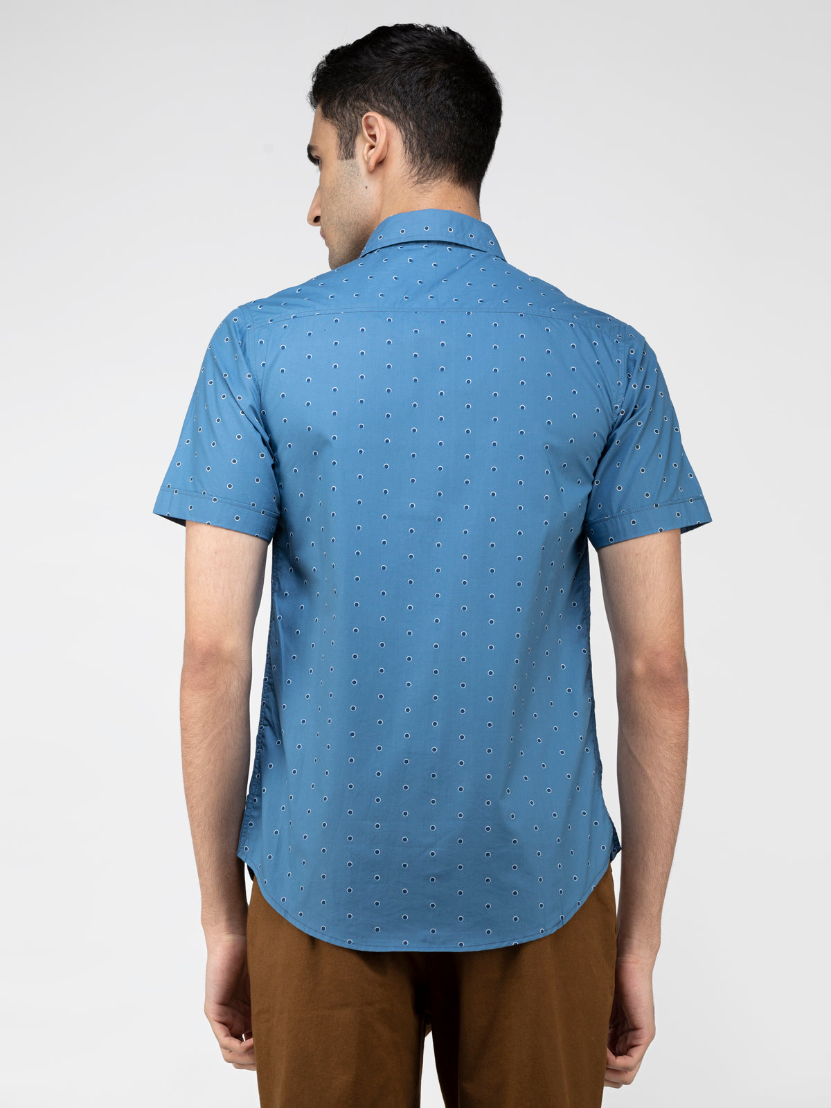 Lazy panda black doted printed blue shirt