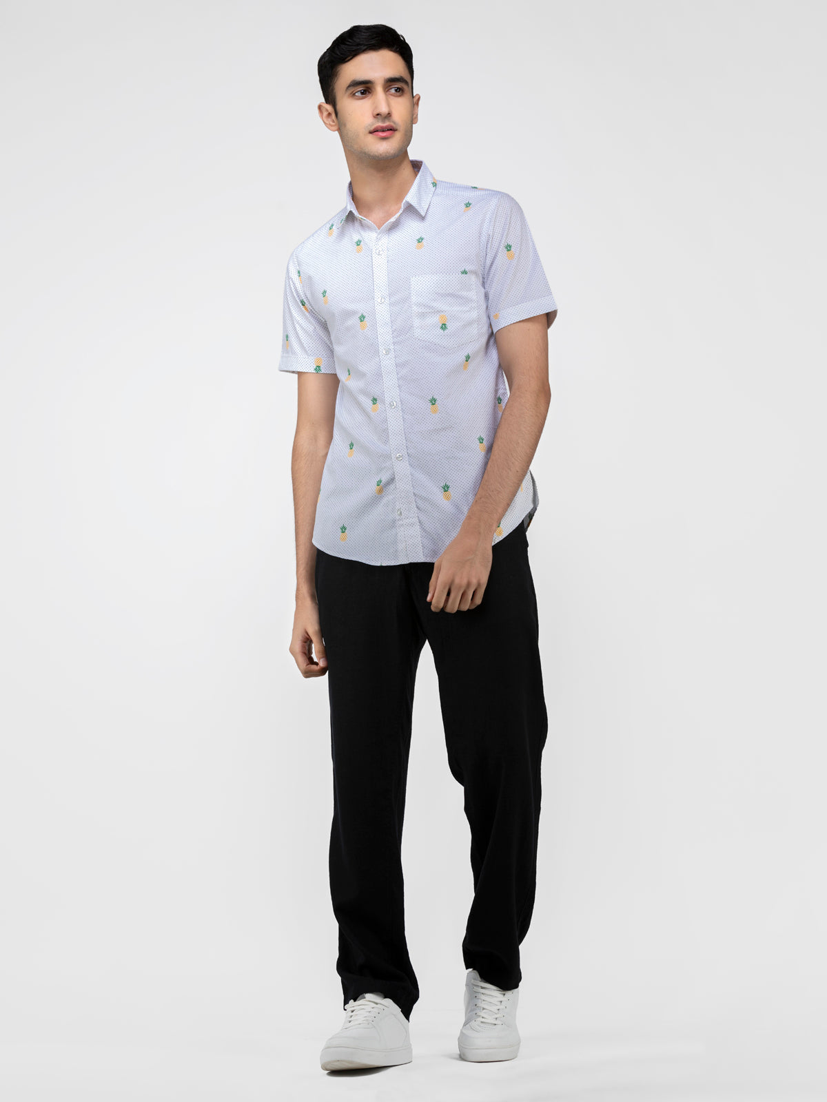Lazy panda pineapple printed white shirt