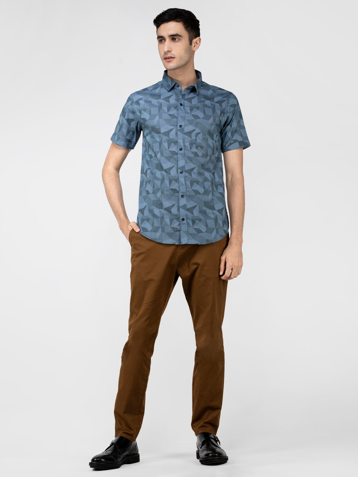 Lazy panda Geometric abstraction printed blue shirt